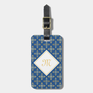 Luxus Monogram Blue and Gold Quatre Floral Gepäckanhänger
