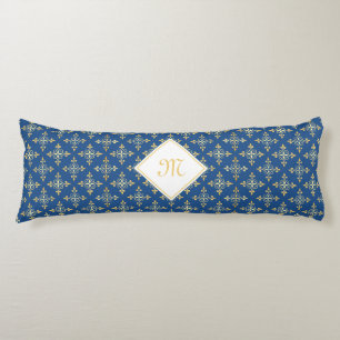 Luxus Monogram Blue and Gold Quatre Floral Seitenschläferkissen