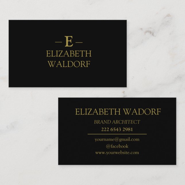 Luxus Monogram Business Card - Black & Gold Visitenkarte (Vorne/Hinten)