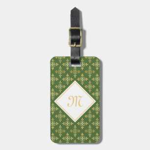 Luxus Monogram Green und Gold Quatre Floral Gepäckanhänger