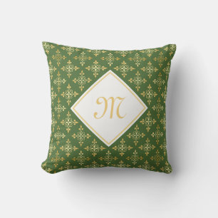 Luxus Monogram Green und Gold Quatre Floral Kissen