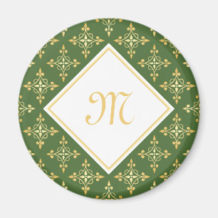Luxus Monogram Green und Gold Quatre Floral Magnet