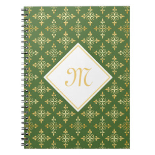 Luxus Monogram Green und Gold Quatre Floral Notizblock