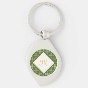 Luxus Monogram Green und Gold Quatre Floral Schlüsselanhänger