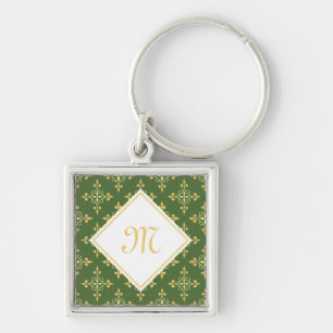 Luxus Monogram Green und Gold Quatre Floral Schlüsselanhänger