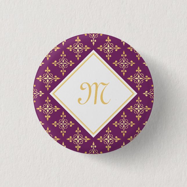 Luxus Monogram Lila und Gold Quatre Floral Button (Vorderseite)