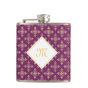 Luxus Monogram Lila und Gold Quatre Floral Flachmann