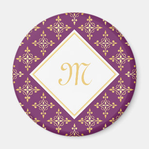 Luxus Monogram Lila und Gold Quatre Floral Magnet