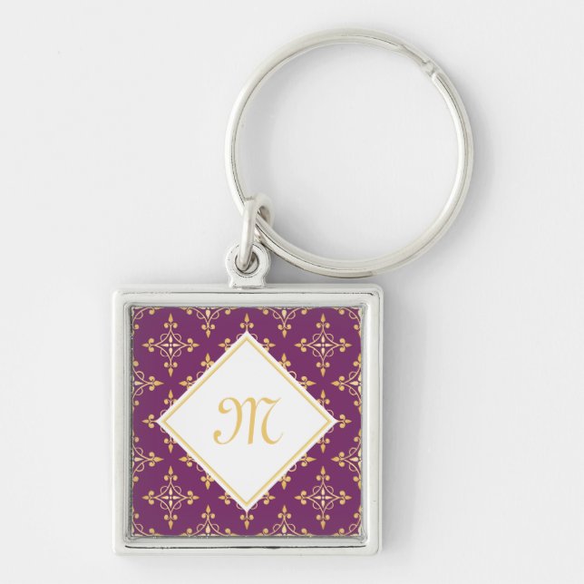 Luxus Monogram Lila und Gold Quatre Floral Schlüsselanhänger (Vorne)