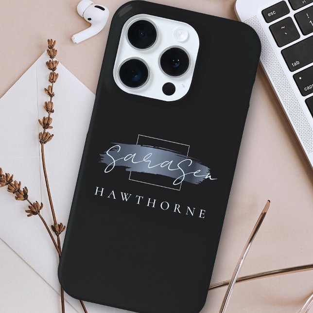 Luxus Monogram Moderner Minimaler Schwarzer Pinsel Case-Mate iPhone Hülle (Von Creator hochgeladen)