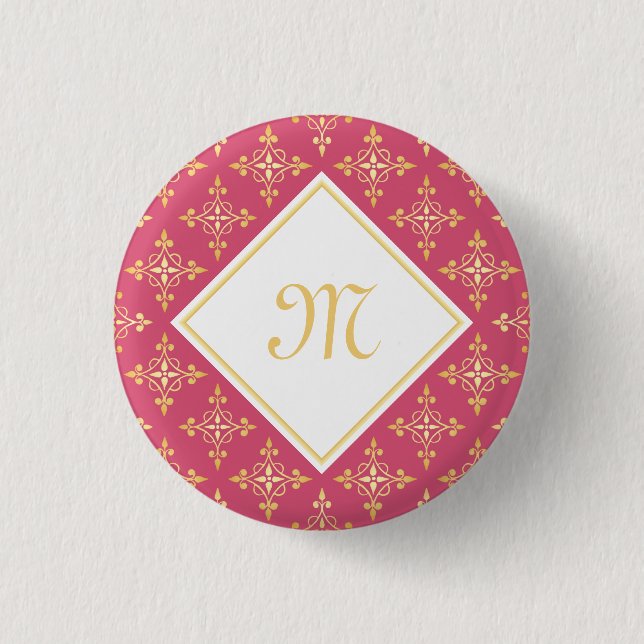 Luxus Monogram Pink und Gold Quatre Bloral Button (Vorderseite)