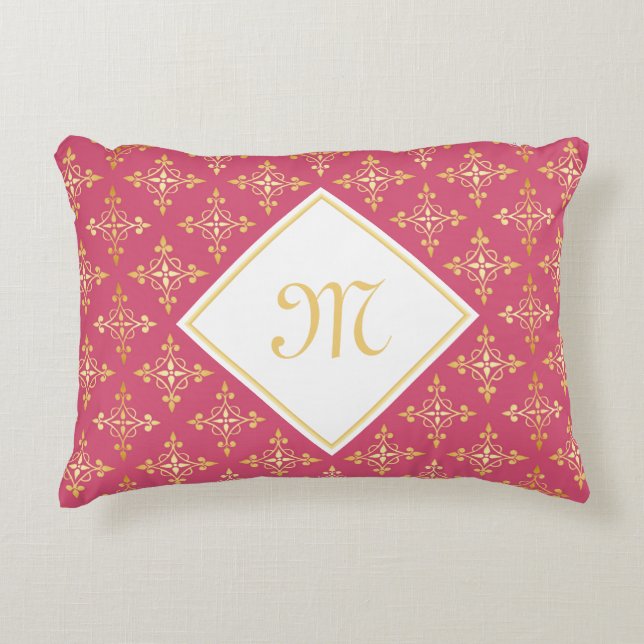 Luxus Monogram Pink und Gold Quatre Bloral Dekokissen (Vorderseite)
