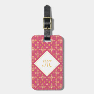 Luxus Monogram Pink und Gold Quatre Bloral Gepäckanhänger