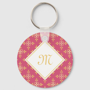 Luxus Monogram Pink und Gold Quatre Bloral Schlüsselanhänger