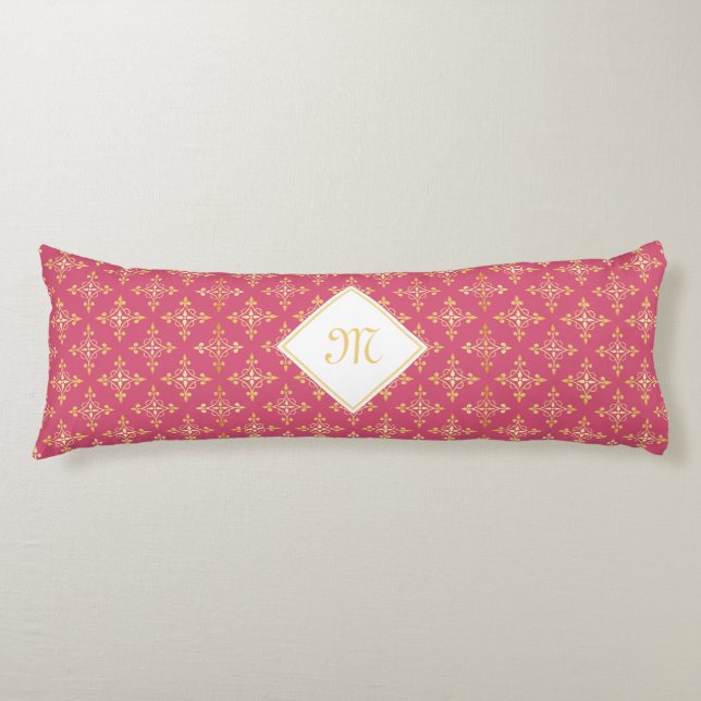 Luxus Monogram Pink und Gold Quatre Bloral Seitenschläferkissen (Vorderseite)