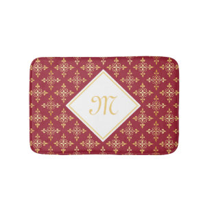 Luxus Monogram Rot und Gold Quatre Bloral Badematte