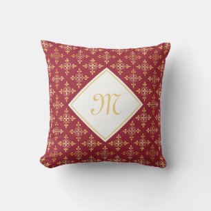 Luxus Monogram Rot und Gold Quatre Bloral Kissen