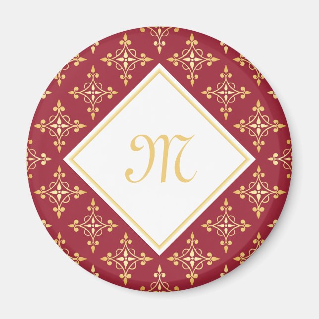 Luxus Monogram Rot und Gold Quatre Bloral Magnet (Vorne)