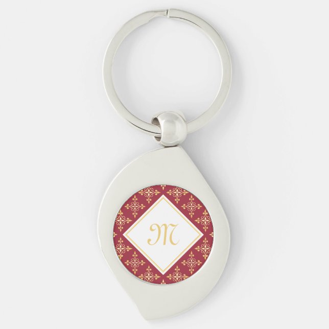 Luxus Monogram Rot und Gold Quatre Bloral Schlüsselanhänger (Vorderseite)