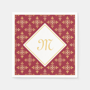 Luxus Monogram Rot und Gold Quatre Bloral Serviette