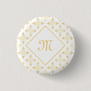 Luxus Monogram White and Gold Quatre Floral Button