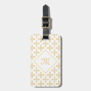 Luxus Monogram White and Gold Quatre Floral Gepäckanhänger
