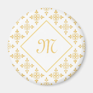Luxus Monogram White and Gold Quatre Floral Magnet