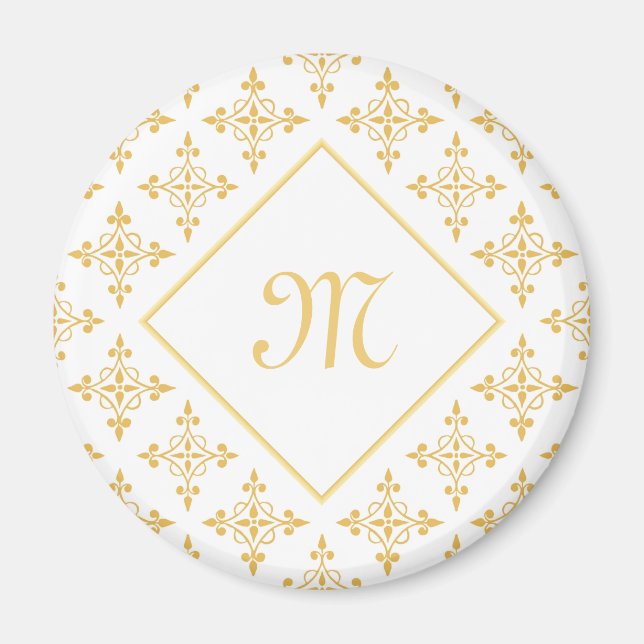 Luxus Monogram White and Gold Quatre Floral Magnet (Vorne)