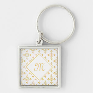 Luxus Monogram White and Gold Quatre Floral Schlüsselanhänger
