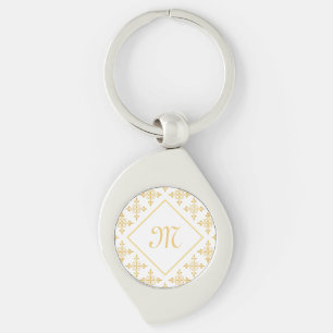 Luxus Monogram White and Gold Quatre Floral Schlüsselanhänger