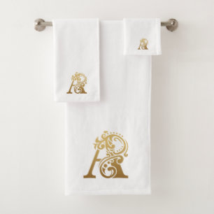 Luxus-Monogramm Gold A Buchstabe auf weiß Badhandtuch Set