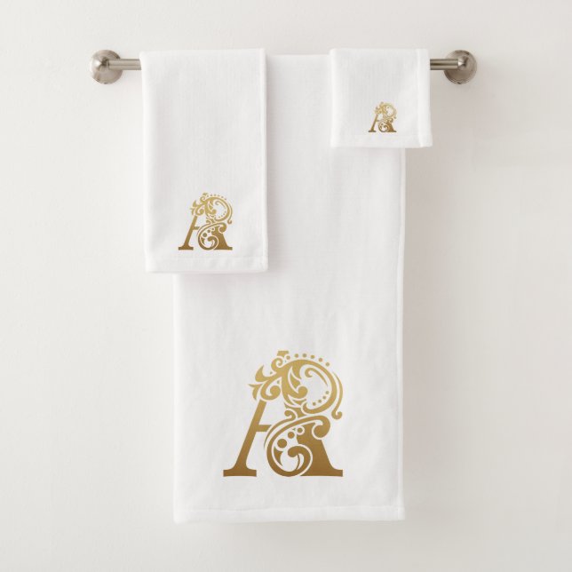 Luxus-Monogramm Gold A Buchstabe auf weiß Badhandtuch Set (Insitu)