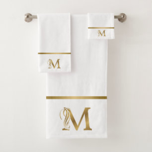 Luxus monogramm goldener Buchstabe M auf blau Badhandtuch Set