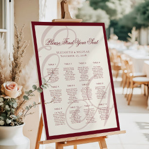 Luxus-Monogramm-Kalligrafie-Hochzeitssitzplan Poster
