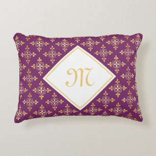 Luxus-Monogramm Lila und Gold Quatre Floral Dekokissen