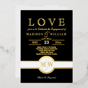 Luxus-Monogramm LOVE Verlobungsfeier Schwarz und G Folieneinladung