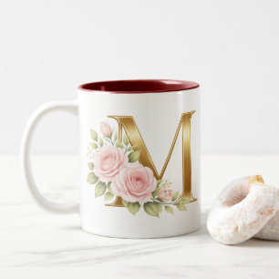 Luxus-Monogramm-M-Tasse mit floralem Design Zweifarbige Tasse