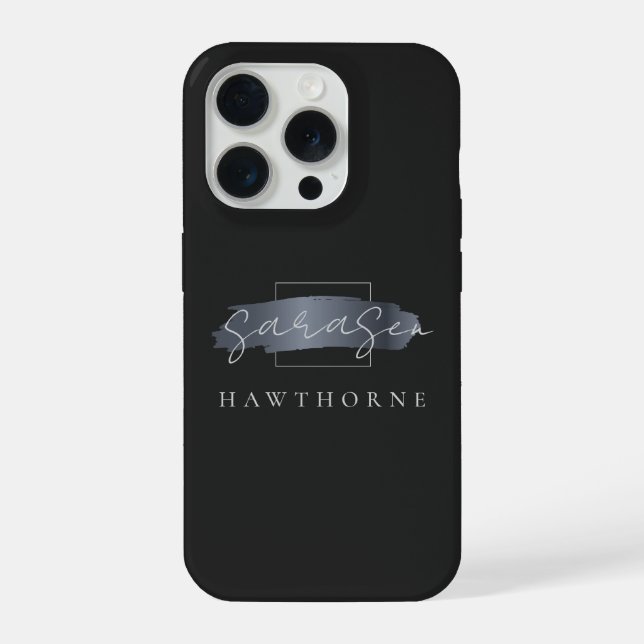 Luxus-Monogramm Moderne Minimalschwarze Pinselstri iPhone Hülle (Rückseite)