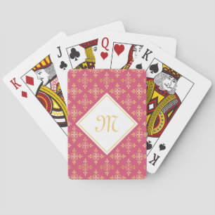Luxus-Monogramm Rosa und Gold Quatre Floral Spielkarten