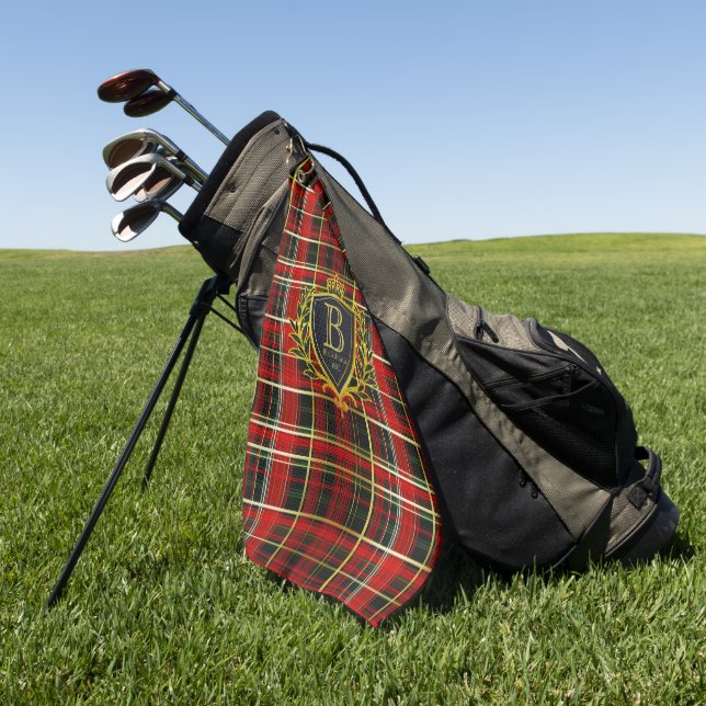 Luxus Monogramm Rot Gold Tartan Golfhandtuch (Gras)