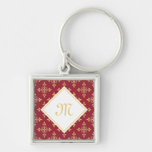 Luxus-Monogramm Rot und Gold Quatre Floral Schlüsselanhänger