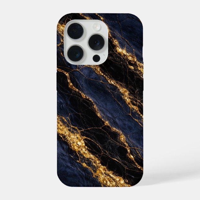 Luxus-Nachttblauer-Marmer-Gold/Schwarze-Adern-Hand iPhone Hülle (Rückseite)