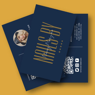 Luxus-Nagel-Technik-Foto-QR-Code in Navyblau und G Visitenkarte