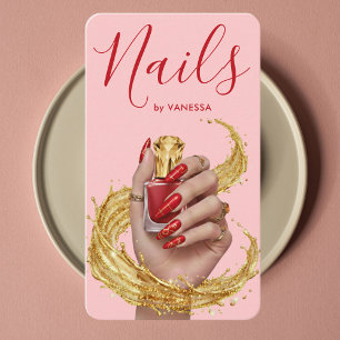 Luxus-Nagelkünstler Maniküre Pink & Gold Nageldesi Visitenkarte