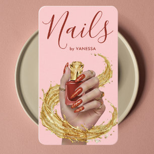 Luxus-Nagelkünstler Maniküre Tomato Rot Gold Pink Visitenkarte