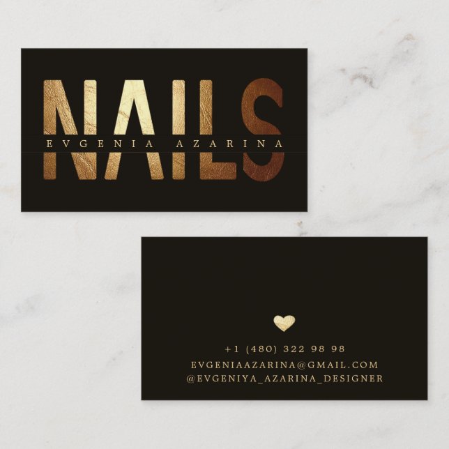 Luxus Nail Business Card - Gold & Schwarz Design Visitenkarte (Vorne/Hinten)