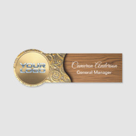 Luxus-Name-Tag aus Holz mit aufwendiger Gold-Filig Namensschild