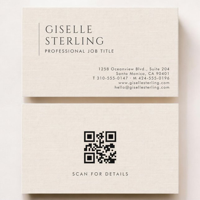 Luxus Natur-Elfenbein-Leinen QR-Code Visitenkarte (Von Creator hochgeladen)