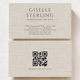 Luxus-Natur-Neutral-Leinen-QR-Code Visitenkarte