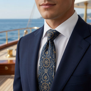 Luxus-Nautik Marineblau und Gold-Anker Krawatte